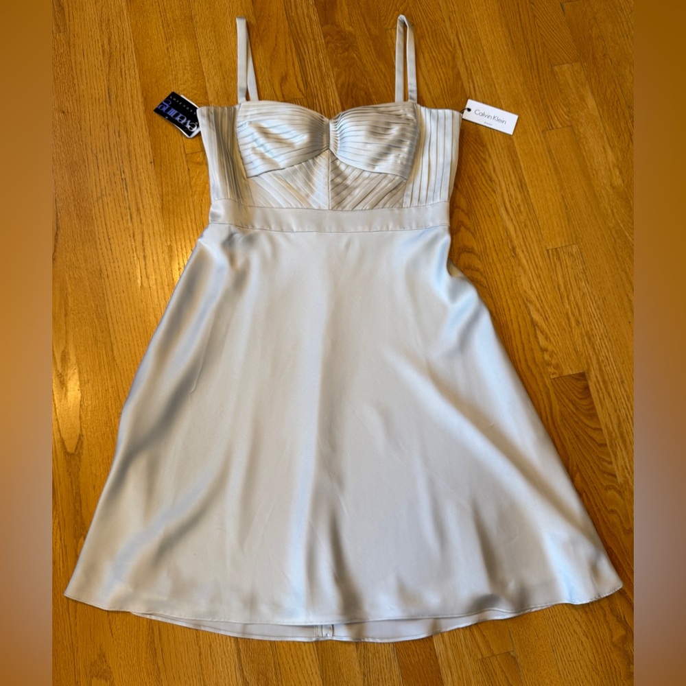 NEW* Calvin Klein Collection Evening Cocktail Dress Silky Fit & Flare Stone 14